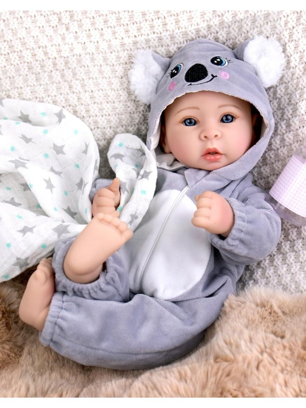 17-Inch Grey Koala Baby Dolls Realistic Lifelike Baby Doll Set with Accessories